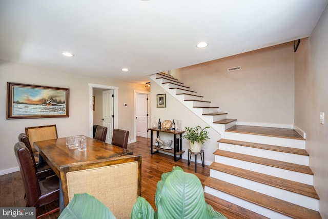 2250 Hoyes Run Rd, Mc Henry, MD 21541 - dining space with stairs, wood finished floors, baseboards, and recessed lighting