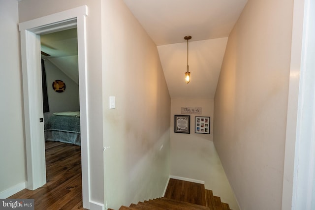 2250 Hoyes Run Rd, Mc Henry, MD 21541 - stairway with vaulted ceiling, wood finished floors, and baseboards