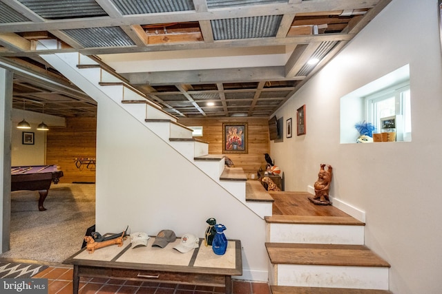 2250 Hoyes Run Rd, Mc Henry, MD 21541 - staircase with wood walls and pool table