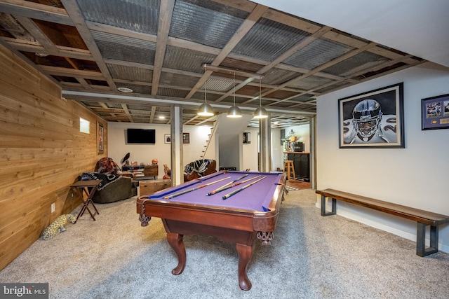 2250 Hoyes Run Rd, Mc Henry, MD 21541 - recreation room with carpet floors, billiards table, wood walls, and baseboards