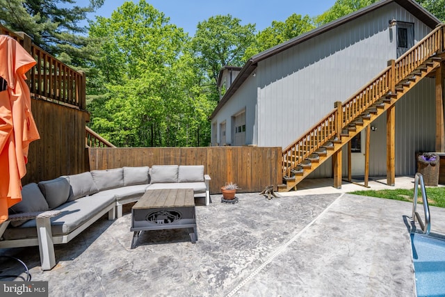 2250 Hoyes Run Rd, Mc Henry, MD 21541 - view of patio with stairs and an outdoor living space with a fire pit