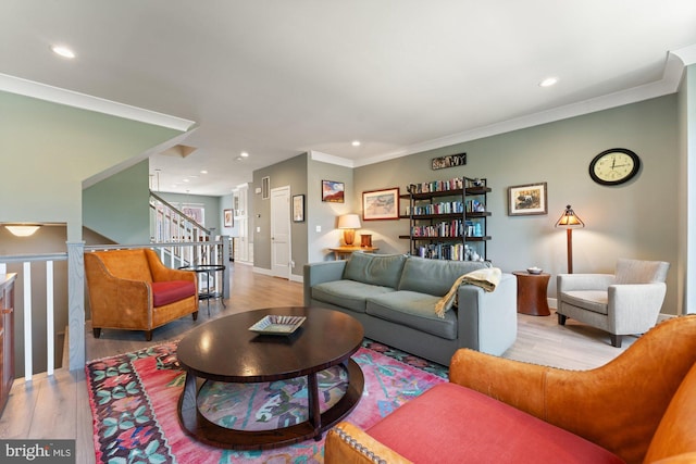 145 Center St S Unit 4, Vienna, VA 22180 - living area with recessed lighting, wood finished floors, stairs, ornamental molding, and baseboards