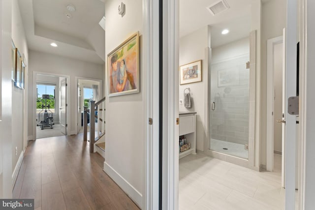 145 Center St S Unit 4, Vienna, VA 22180 - hallway with baseboards, stairs, and recessed lighting