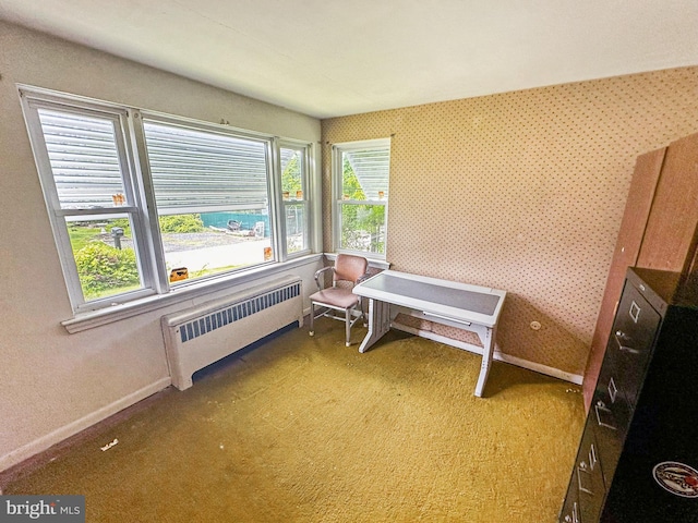 58 Washington Blvd, Norristown, PA 19403 - sitting room with radiator, baseboards, carpet, and wallpapered walls