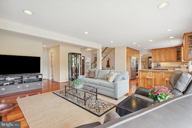 1028 Sandpiper Ln, Annapolis, MD 21403 - living area featuring recessed lighting, stairs, and light wood-style flooring