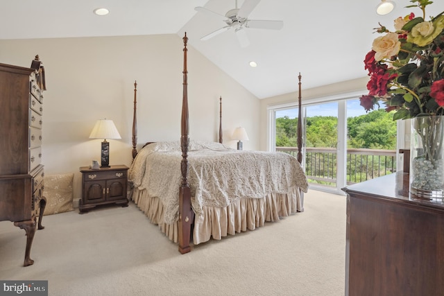 1028 Sandpiper Ln, Annapolis, MD 21403 - bedroom with light colored carpet, vaulted ceiling, access to exterior, recessed lighting, and ceiling fan
