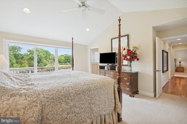 1028 Sandpiper Ln, Annapolis, MD 21403 - bedroom with multiple windows, vaulted ceiling, light carpet, recessed lighting, and access to outside