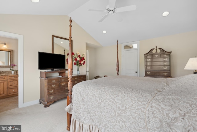 1028 Sandpiper Ln, Annapolis, MD 21403 - bedroom with vaulted ceiling, recessed lighting, light colored carpet, and connected bathroom