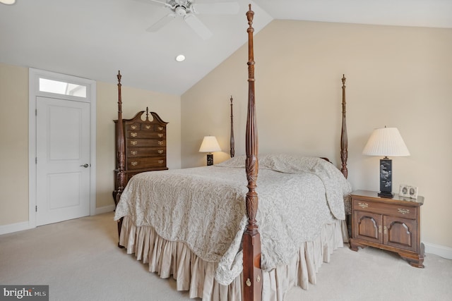 1028 Sandpiper Ln, Annapolis, MD 21403 - bedroom featuring light carpet, lofted ceiling, and a ceiling fan