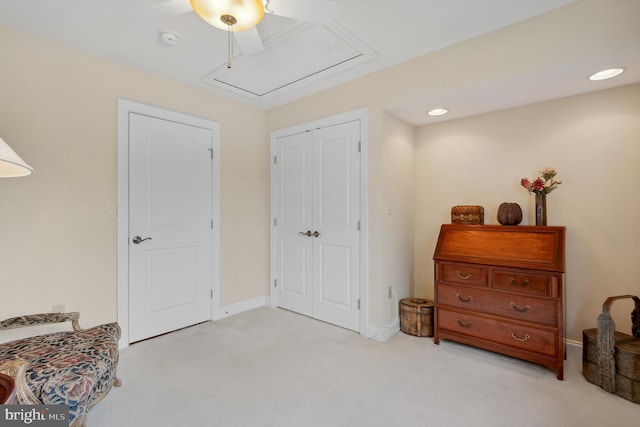 1028 Sandpiper Ln, Annapolis, MD 21403 - sitting room featuring attic access, light colored carpet, ceiling fan, and recessed lighting