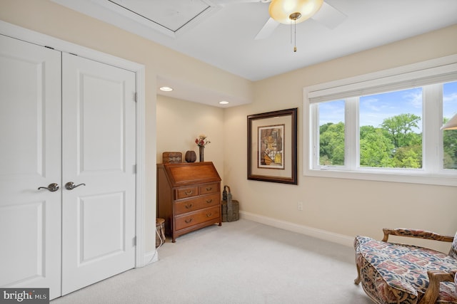 1028 Sandpiper Ln, Annapolis, MD 21403 - living area featuring light colored carpet, a ceiling fan, and recessed lighting