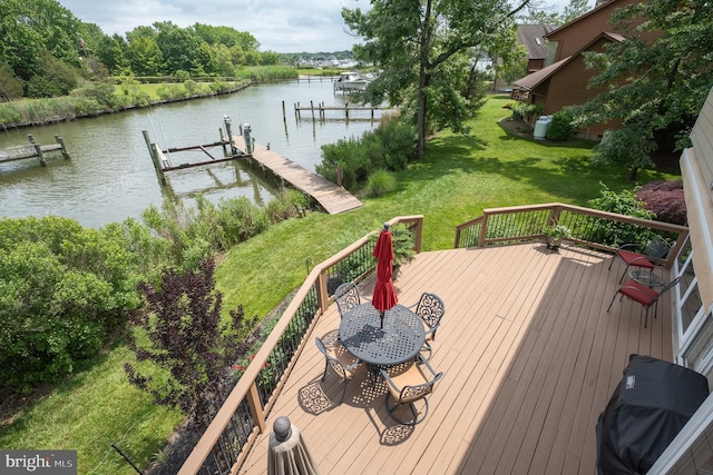 1028 Sandpiper Ln, Annapolis, MD 21403 - deck featuring a water view, boat lift, a yard, a dock, and grilling area