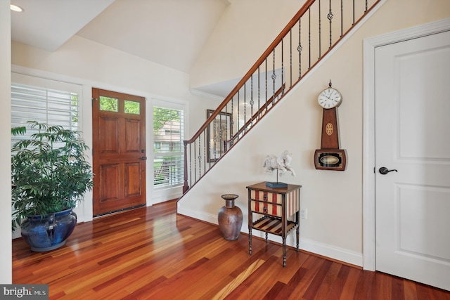 1028 Sandpiper Ln, Annapolis, MD 21403 - foyer entrance featuring stairs, wood finished floors, and high vaulted ceiling