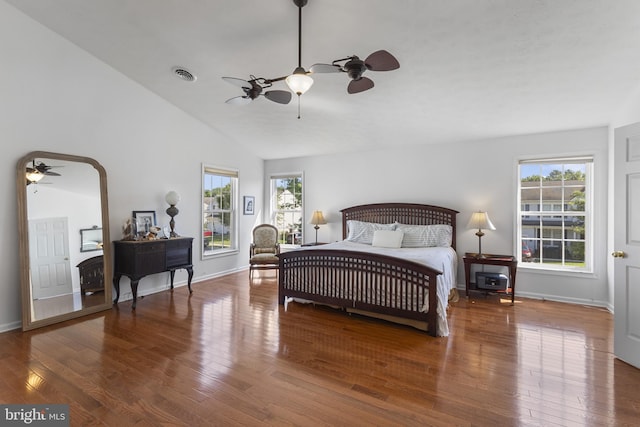 1207 Painted Fern Rd, Denton, MD 21629 - bedroom featuring wood finished floors, vaulted ceiling, and a ceiling fan