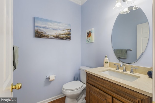 1207 Painted Fern Rd, Denton, MD 21629 - half bath with vanity, wood finished floors, and crown molding