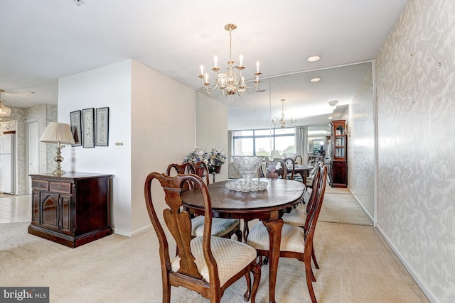 1 Smeton Place 506 & 606, Towson, MD 21204 - dining room featuring a chandelier, wallpapered walls, light carpet, and baseboards