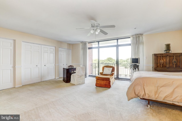 1 Smeton Place 506 & 606, Towson, MD 21204 - bedroom with access to exterior, multiple closets, carpet, a ceiling fan, and floor to ceiling windows