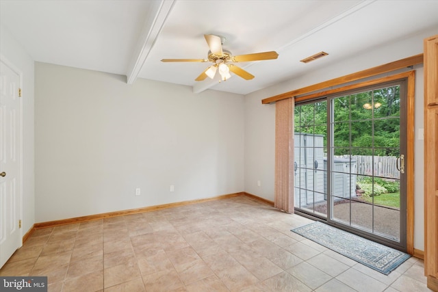 3447 Norwood Pl, Southampton, PA 18966 - unfurnished room featuring beamed ceiling, a ceiling fan, and light tile patterned floors