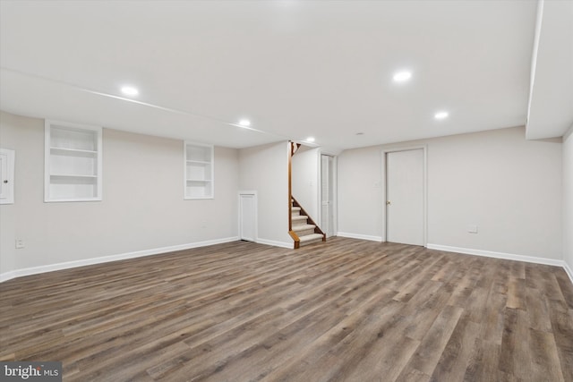 3447 Norwood Pl, Southampton, PA 18966 - finished basement featuring wood finished floors, recessed lighting, stairs, and built in shelves