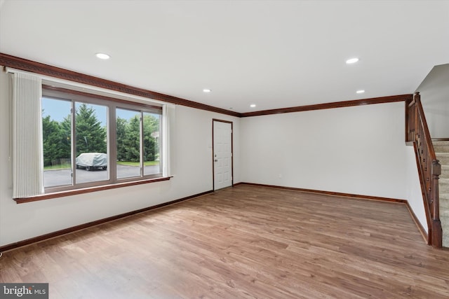 3447 Norwood Pl, Southampton, PA 18966 - unfurnished room with stairway, crown molding, light wood finished floors, and recessed lighting