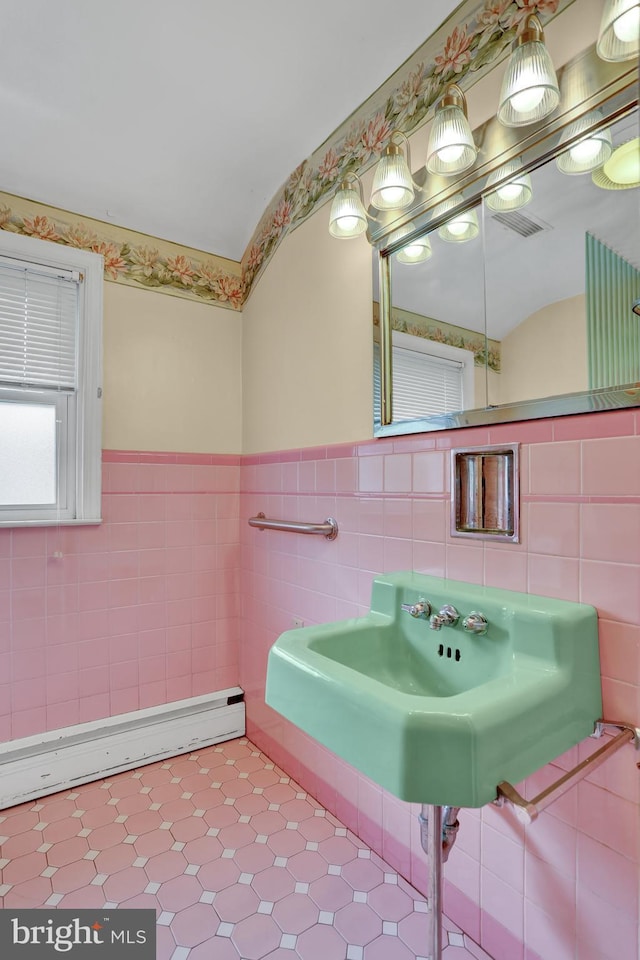 1415 Rockland St, Reading, PA 19604 - bathroom with tile walls, tile patterned floors, and wainscoting