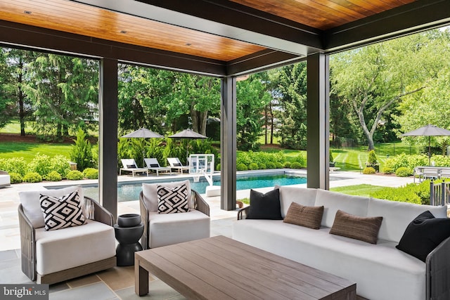 12220 Worthington Rd, Owings Mills, MD 21117 - view of patio with an outdoor hangout area, an outdoor pool, and view of scattered trees