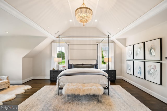 12220 Worthington Rd, Owings Mills, MD 21117 - bedroom featuring multiple windows, baseboards, recessed lighting, a chandelier, and vaulted ceiling