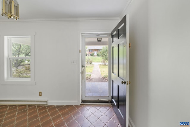 104 Chaucer Rd, Charlottesville, VA 22901 - foyer featuring a baseboard radiator, plenty of natural light, crown molding, and baseboards