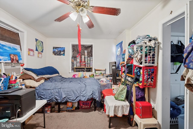 523 Bloomfield Ave, Drexel Hill, PA 19026 - carpeted bedroom featuring crown molding, cooling unit, and ceiling fan