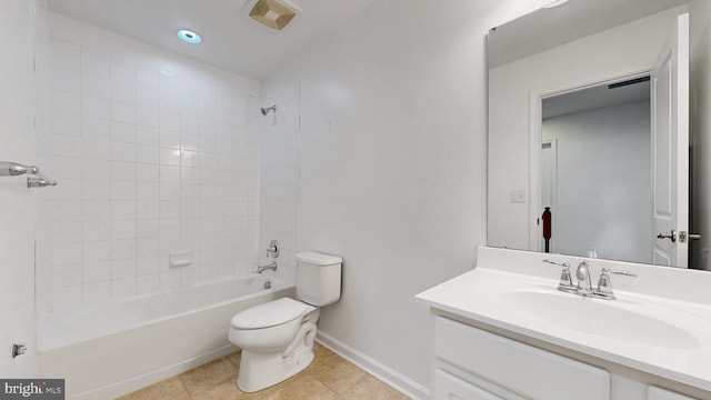 637 Coldwater Dr, Clayton, DE 19938 - bathroom with toilet, vanity, baseboards, tub / shower combination, and tile patterned flooring