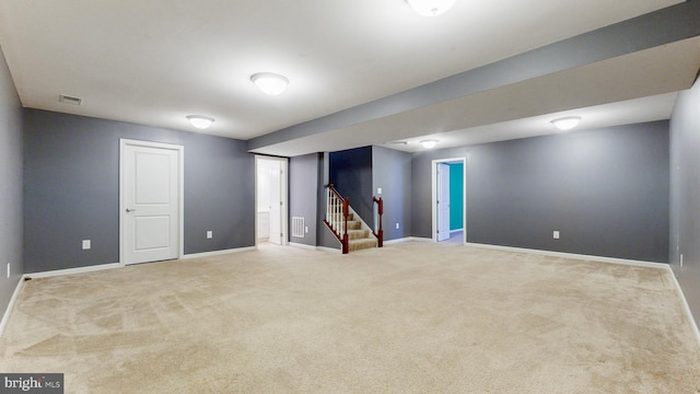 637 Coldwater Dr, Clayton, DE 19938 - finished below grade area with stairway, baseboards, and carpet flooring