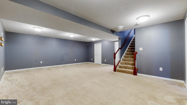 637 Coldwater Dr, Clayton, DE 19938 - finished below grade area featuring carpet flooring, baseboards, and stairs