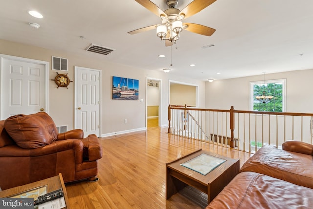 633 Ruxton Rd Unit 75, Solomons, MD 20688 - living room featuring ceiling fan, light wood-style flooring, baseboards, and recessed lighting