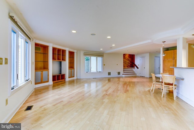 22 Slayback Dr, Princeton Junction, NJ 08550 - unfurnished living room featuring light wood-style flooring, recessed lighting, and stairway
