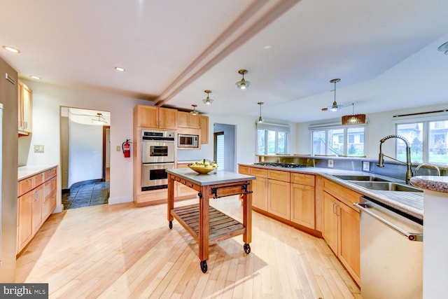 22 Slayback Dr, Princeton Junction, NJ 08550 - kitchen with appliances with stainless steel finishes, light brown cabinets, light wood finished floors, healthy amount of natural light, and recessed lighting