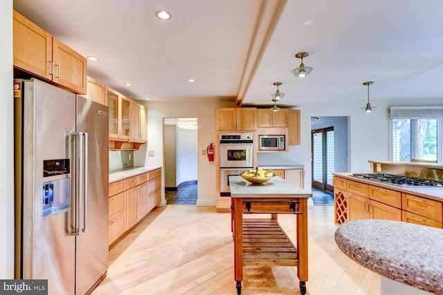22 Slayback Dr, Princeton Junction, NJ 08550 - kitchen featuring appliances with stainless steel finishes, light brown cabinets, light wood-type flooring, recessed lighting, and light countertops