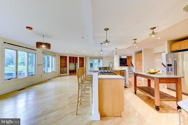 22 Slayback Dr, Princeton Junction, NJ 08550 - kitchen featuring stainless steel appliances, open floor plan, light wood-type flooring, a spacious island, and recessed lighting