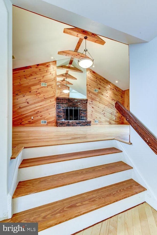 22 Slayback Dr, Princeton Junction, NJ 08550 - stairway featuring wooden walls and a fireplace