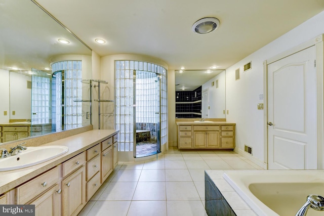 22 Slayback Dr, Princeton Junction, NJ 08550 - bathroom with vanity, a bath, healthy amount of natural light, tile patterned floors, and recessed lighting