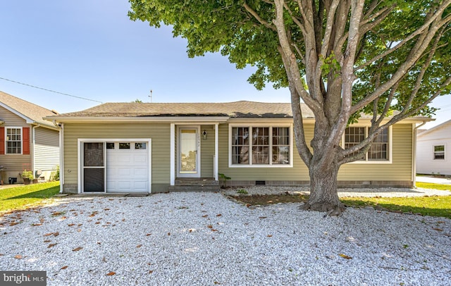 12542 Torquay Rd, Ocean City, MD 21842 - ranch-style house featuring gravel driveway, an attached garage, and crawl space