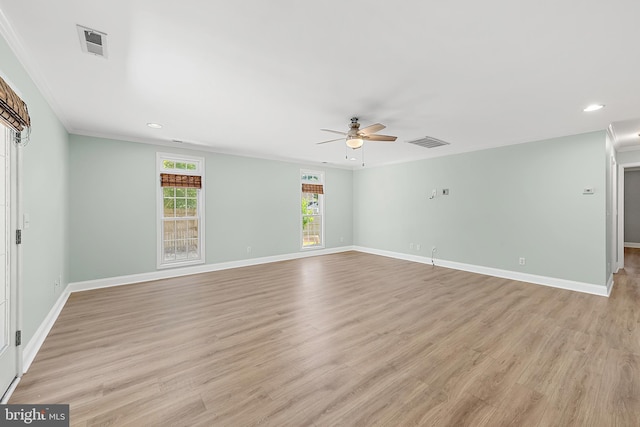12542 Torquay Rd, Ocean City, MD 21842 - unfurnished room featuring ceiling fan, light wood finished floors, baseboards, recessed lighting, and crown molding