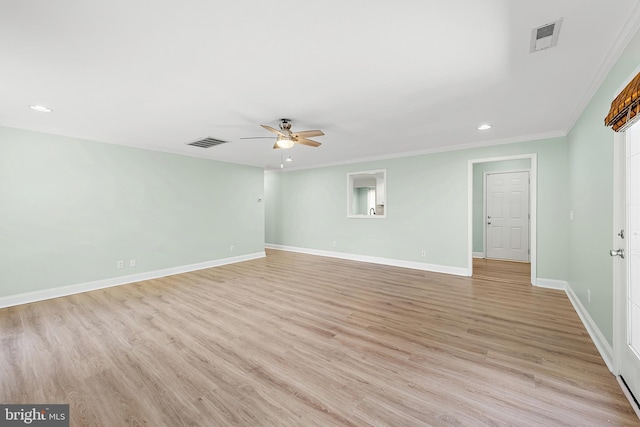 12542 Torquay Rd, Ocean City, MD 21842 - spare room with recessed lighting, ceiling fan, light wood-style flooring, baseboards, and crown molding