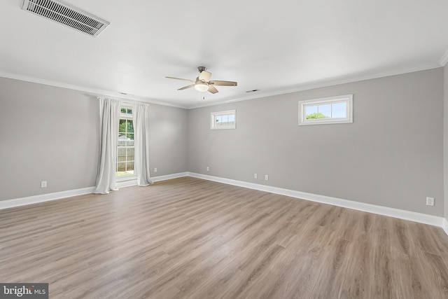 12542 Torquay Rd, Ocean City, MD 21842 - unfurnished room featuring a ceiling fan, crown molding, baseboards, and light wood-style floors