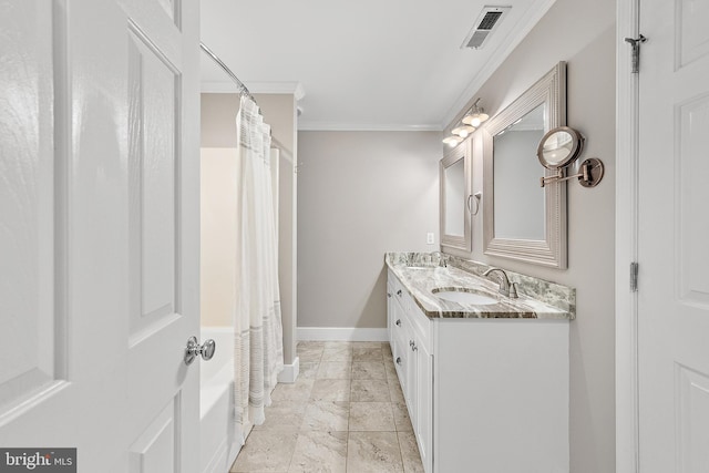 12542 Torquay Rd, Ocean City, MD 21842 - full bath featuring crown molding, double vanity, and baseboards