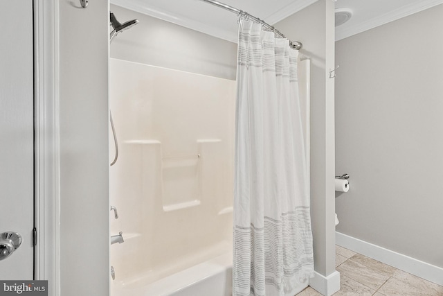 12542 Torquay Rd, Ocean City, MD 21842 - full bath with shower / bath combo with shower curtain, ornamental molding, and baseboards