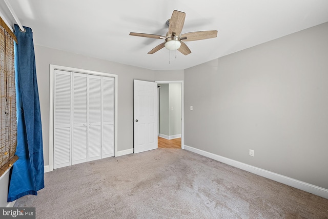 12542 Torquay Rd, Ocean City, MD 21842 - unfurnished bedroom featuring carpet flooring, a closet, baseboards, and a ceiling fan