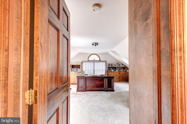 1 Willow Brook Ln, Annandale, NJ 08801 - home office featuring vaulted ceiling and light colored carpet