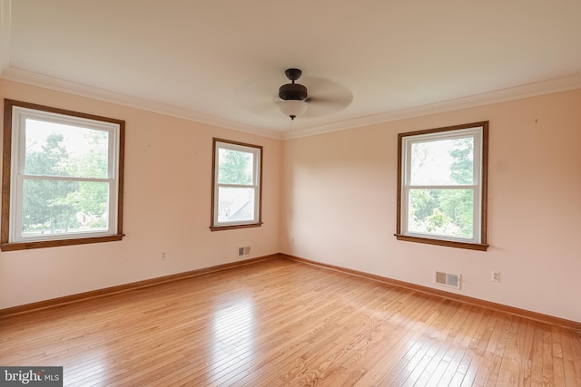 1 Willow Brook Ln, Annandale, NJ 08801 - empty room with light wood-style flooring, ornamental molding, baseboards, and a ceiling fan