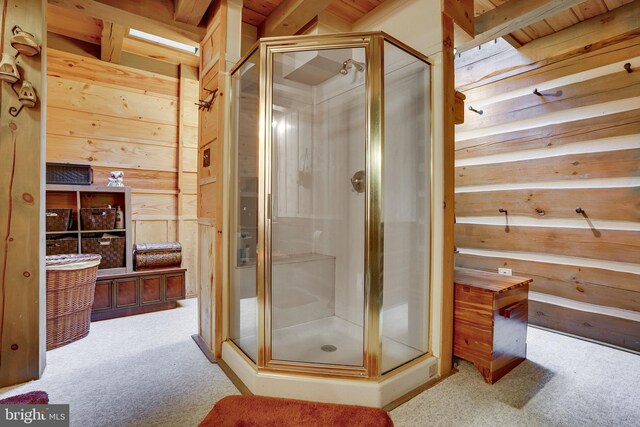 349 Covalt Rd, Needmore, PA 17238 - bathroom featuring wood walls and a shower stall