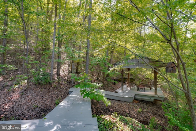 349 Covalt Rd, Needmore, PA 17238 - view of yard with a gazebo, a wooden deck, and a wooded view
